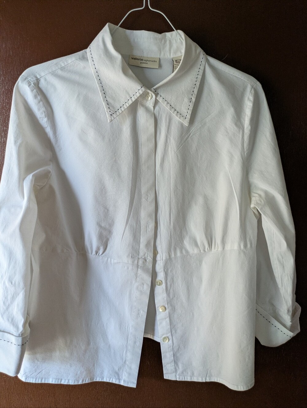 Valerie Separates Petite White Button-Up Blouse with Contrast Stitch Size PL